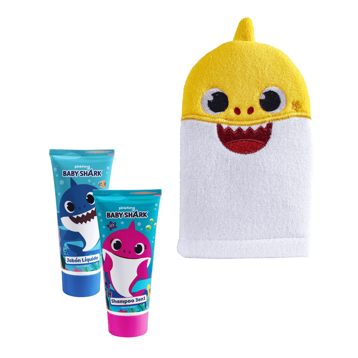 Set de baño Baby Shark Guante, Shampoo, Jabón